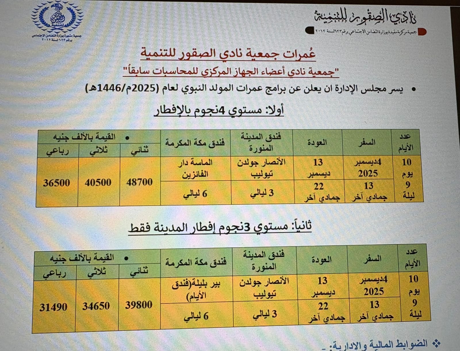 خبر هام و عاجل تم الاعلان عن برامج عمرات المولد النبوي